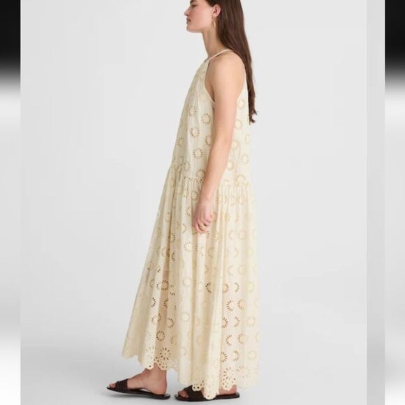 NEW Madewell Aubriella Midi Dress Embroidered Drop-Waist Floral Eyelet Cream - Picture 13 of 15